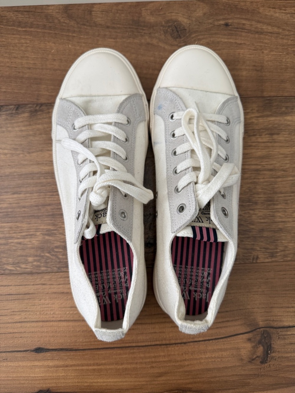 Jack Wills White and Light Gray Low-Top Canvas Sneakers